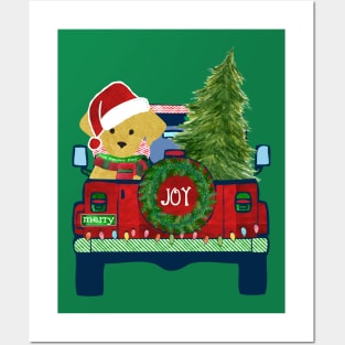 Cute Preppy Golden Retriever Christmas Jeep Posters and Art